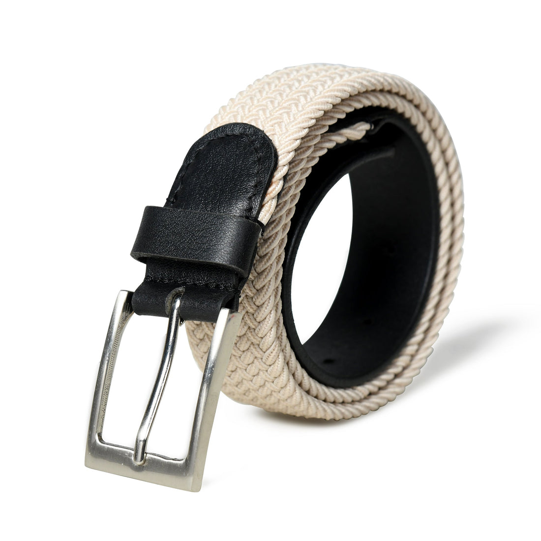 Cream &amp; Black Braided Canvas Leather Belt