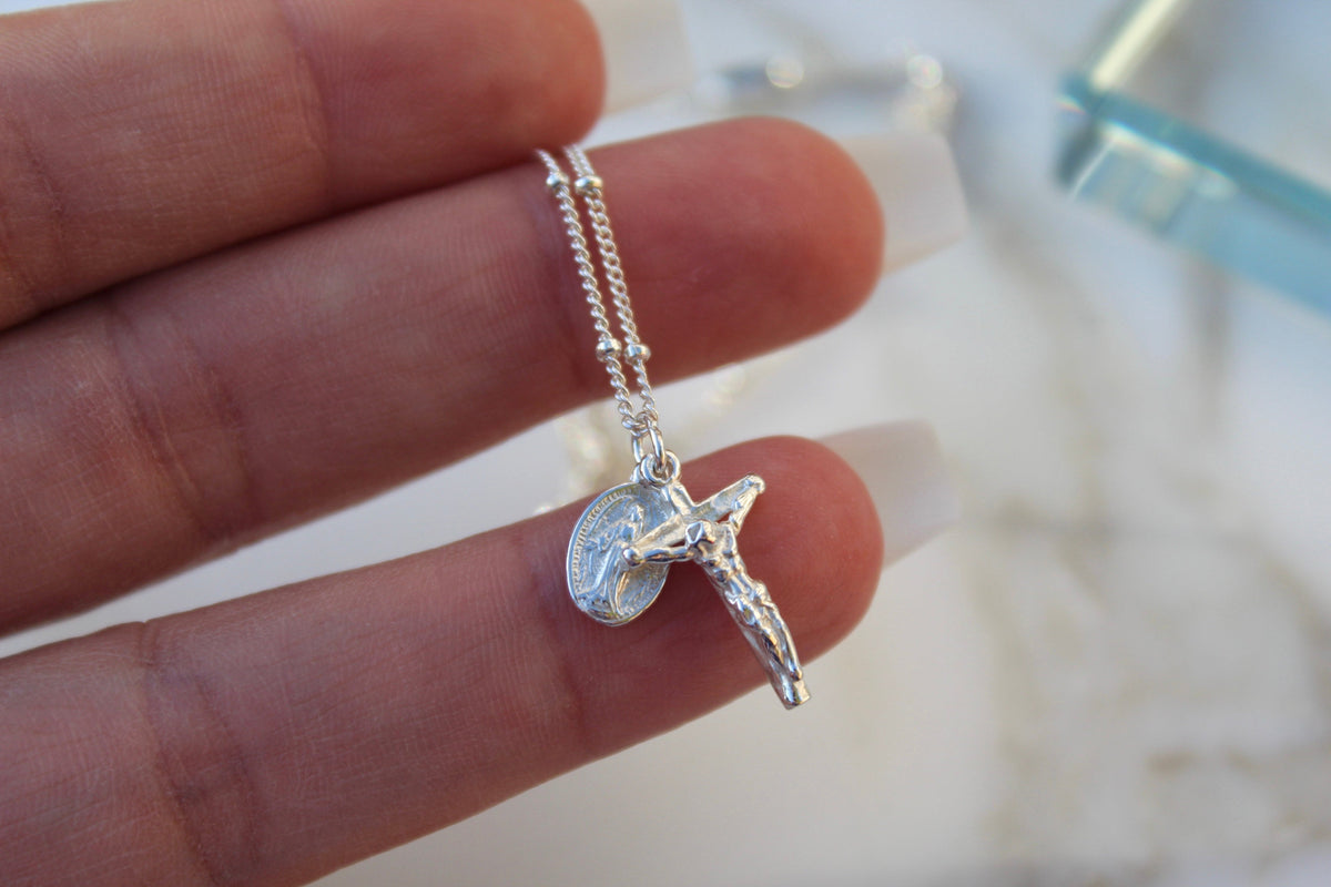 Miraculous Medal and Crucifix in Sterling Silver