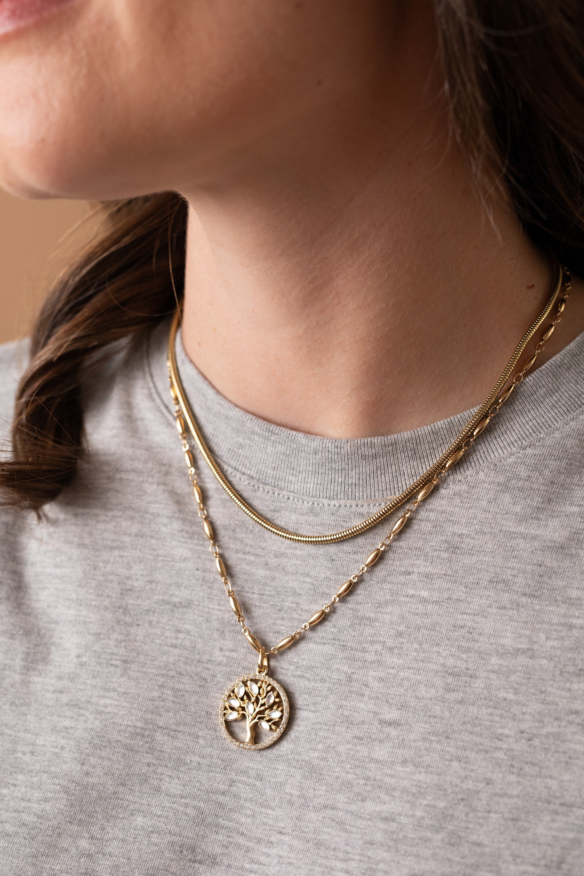 Round Herringbone Charm &amp; Layering Necklace