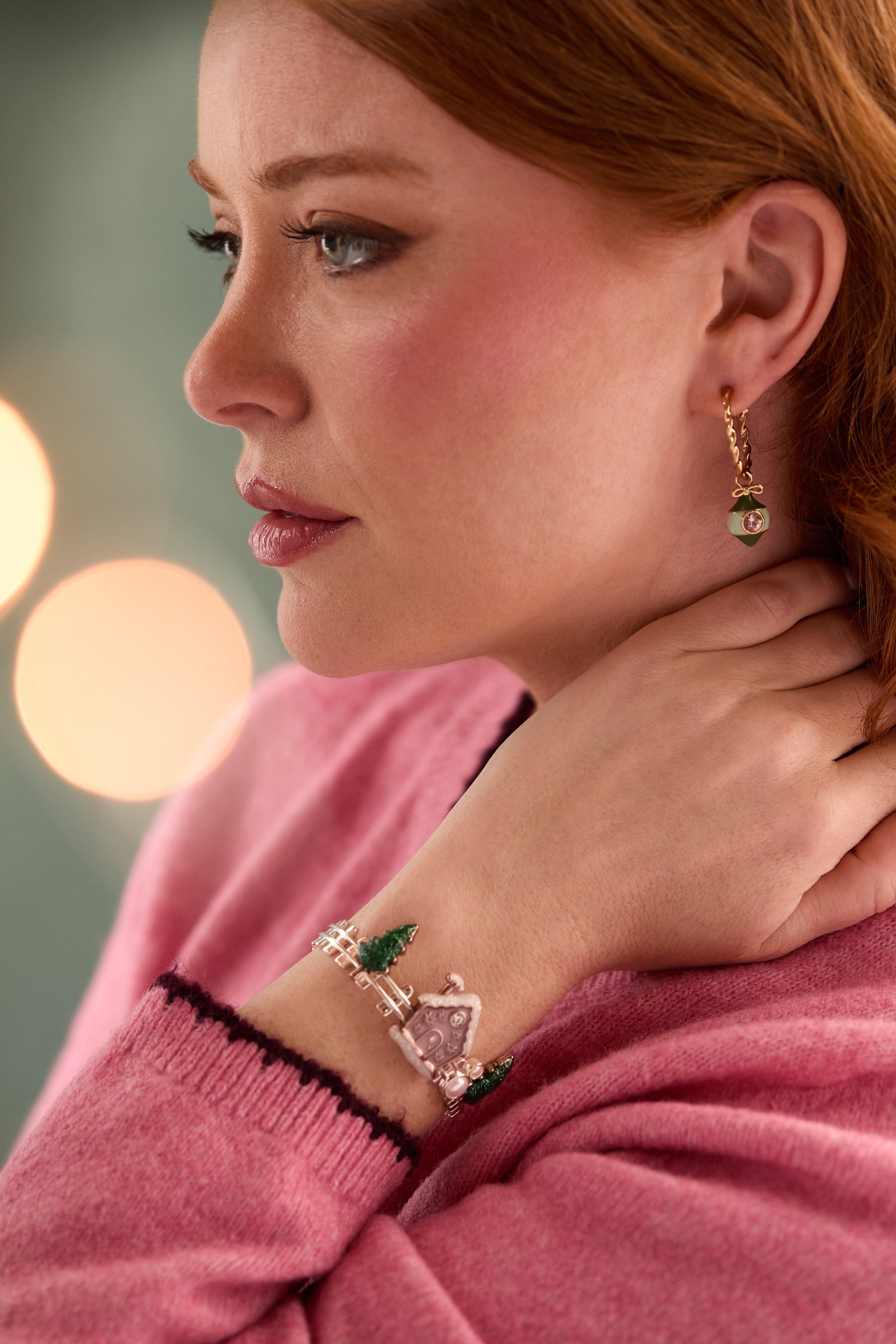 Crystal Bow &amp; Ornament Twisted Hoop Earrings