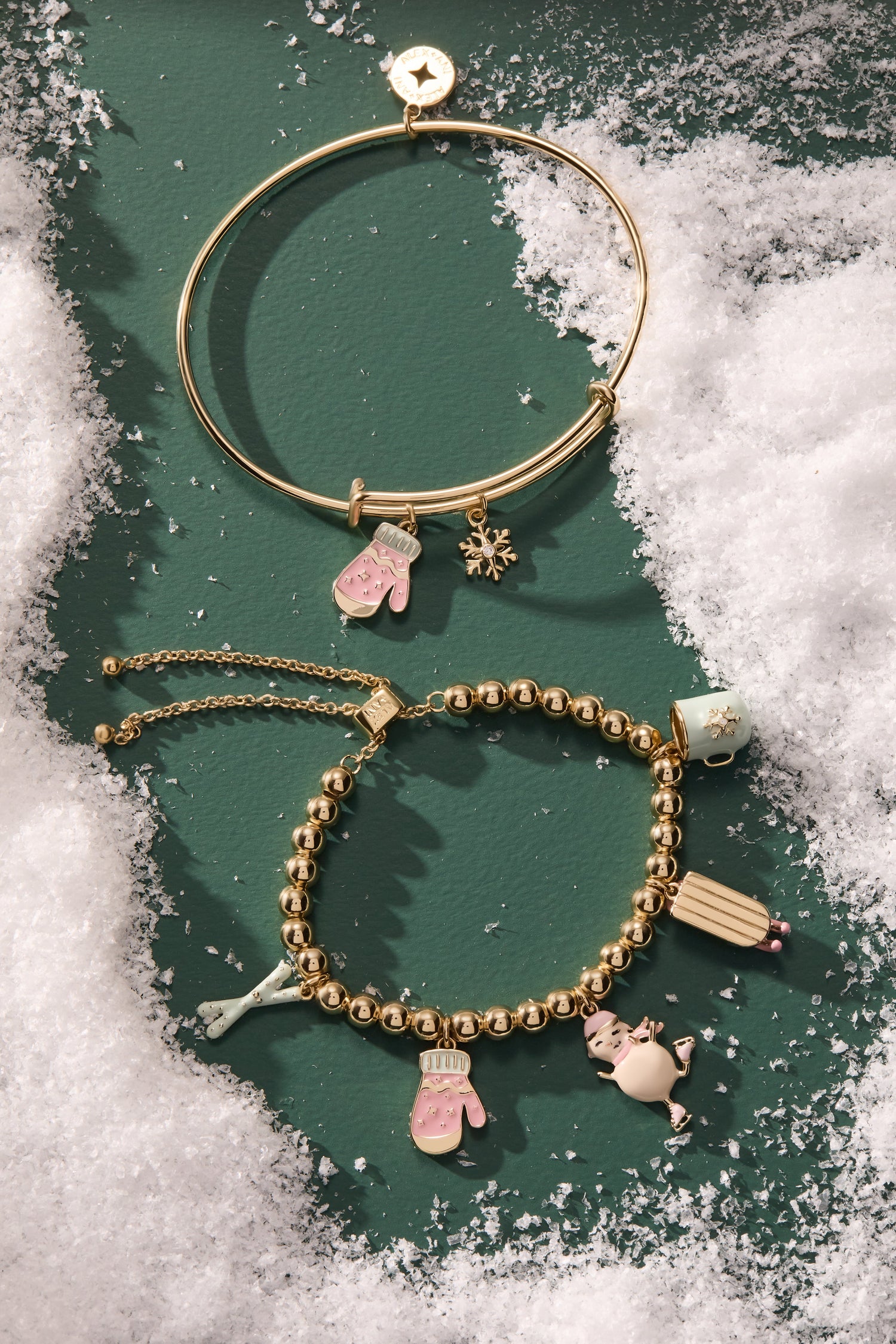 Winter Wonderland Mitten and Snowflake Charm Bangle