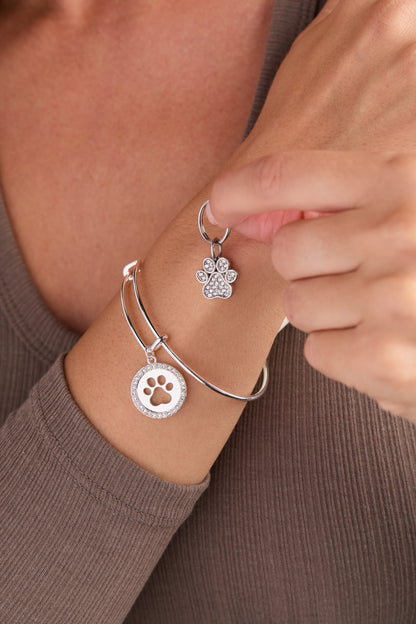 Paw Print Bangle &amp; Pet Collar Charm Set of 2