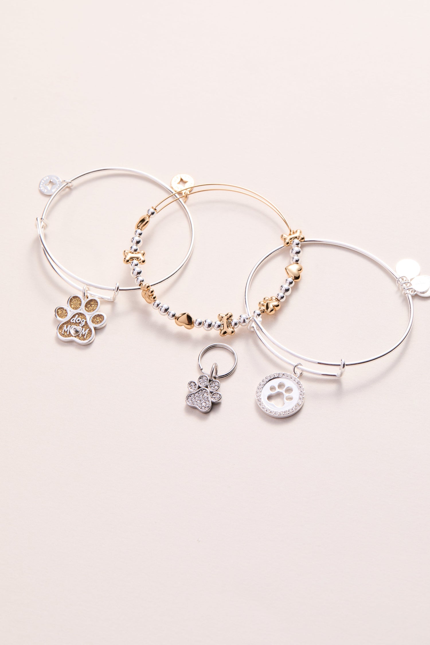 Paw Print Bangle &amp; Pet Collar Charm Set of 2