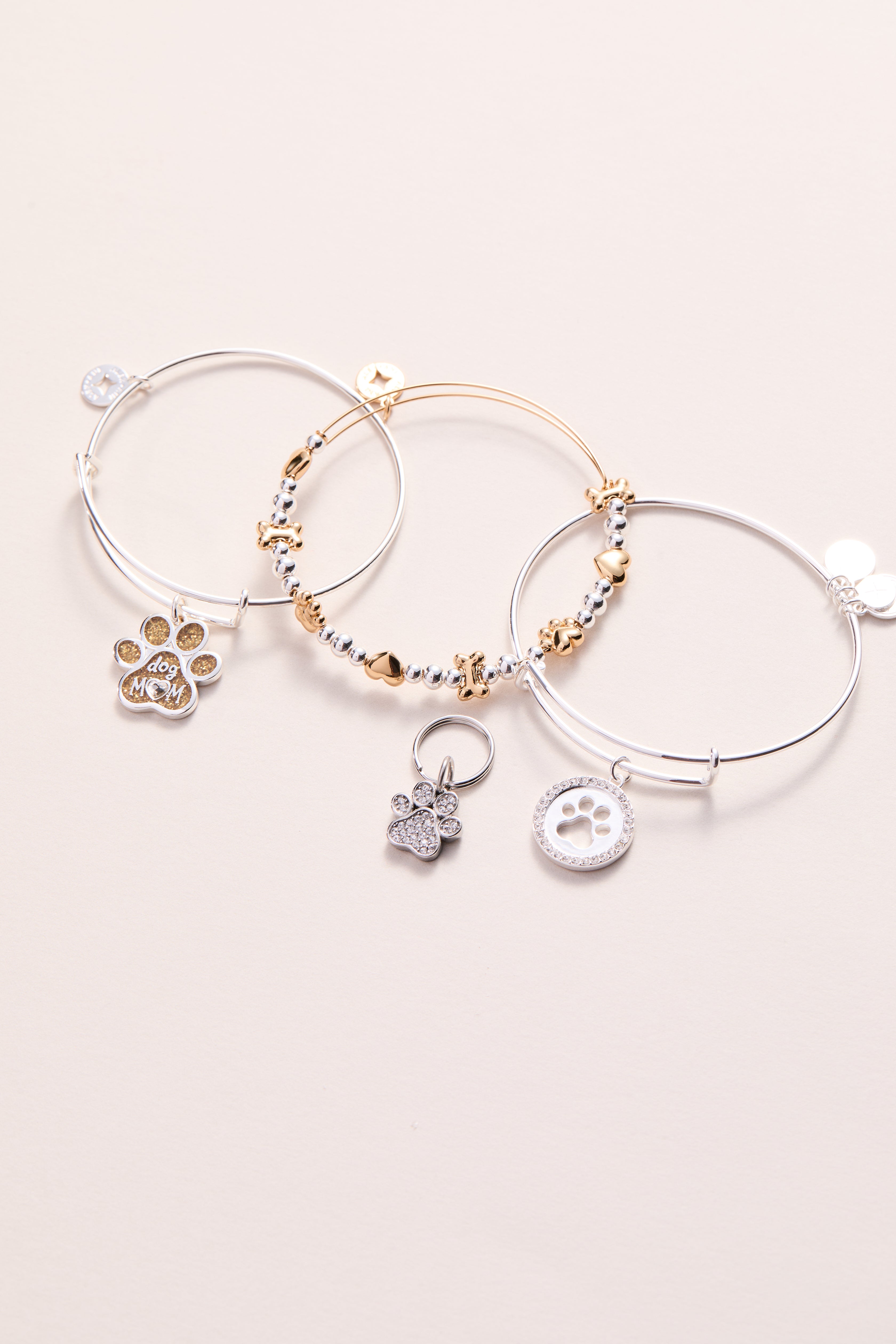 Paw Print Bangle &amp; Pet Collar Charm Set of 2