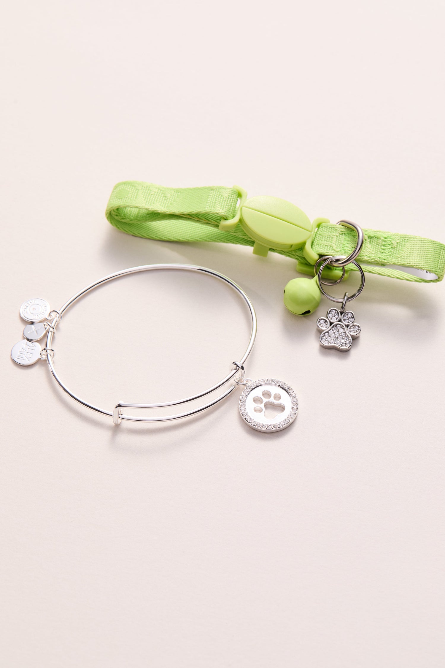 Paw Print Bangle &amp; Pet Collar Charm Set of 2
