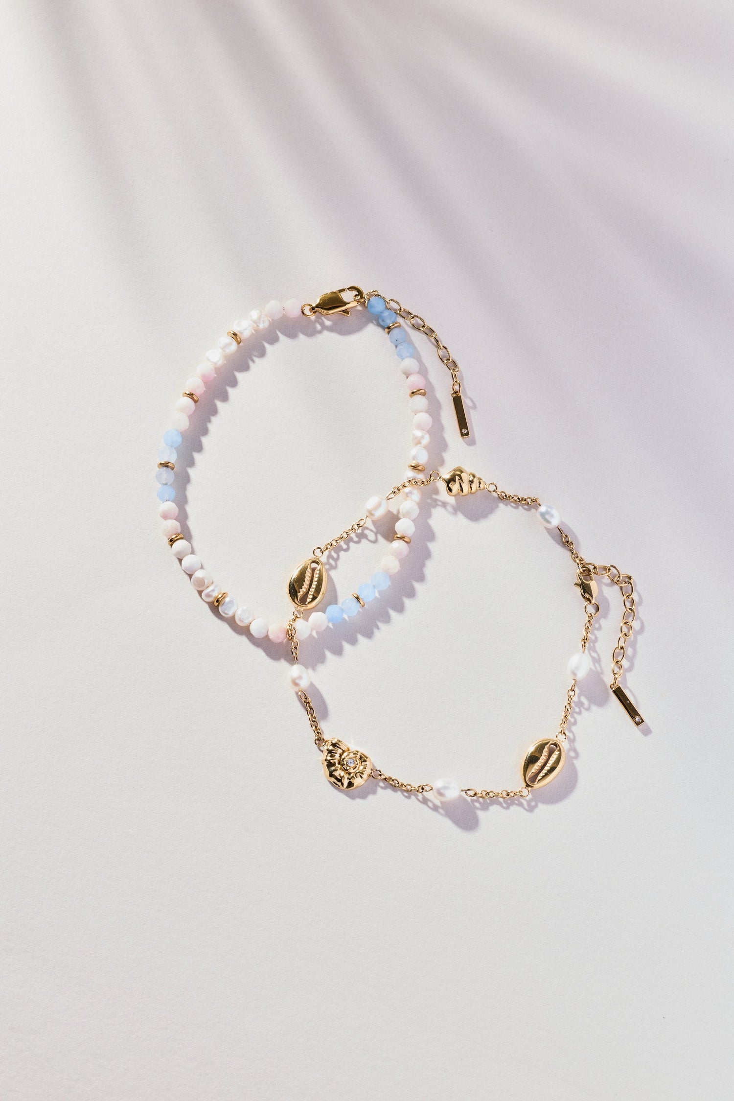 Seashell &amp; Pearl Inline Charm Anklet