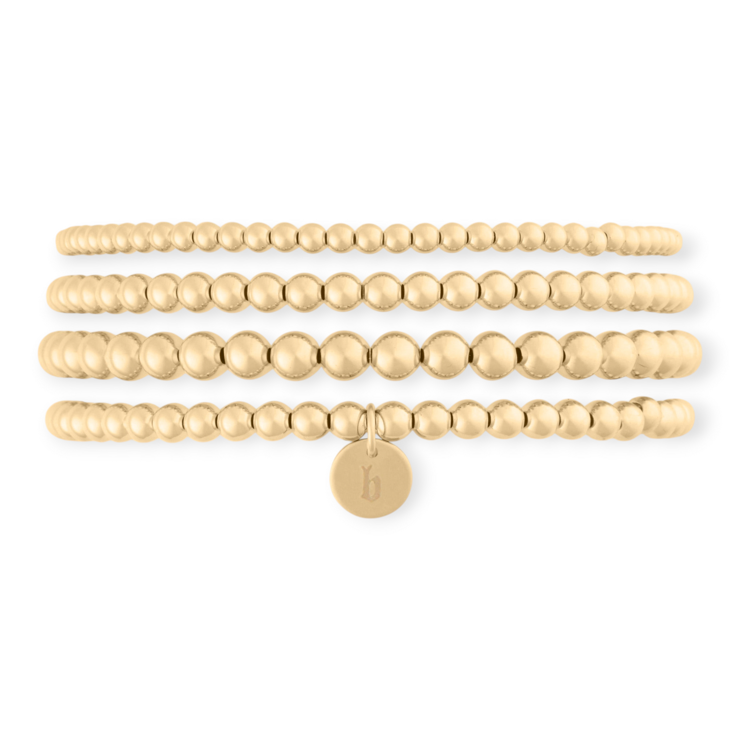 old english initial juno four bracelet stack (3+4+4+5mm)