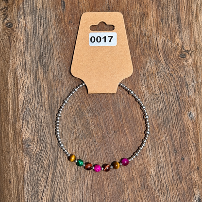 Sterling Silver &amp; Colorful Tiger Eye Beaded Bracelet