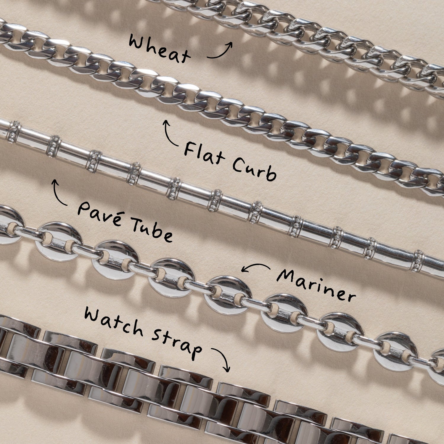 Tube Bead and Crystal Chain Bracelet