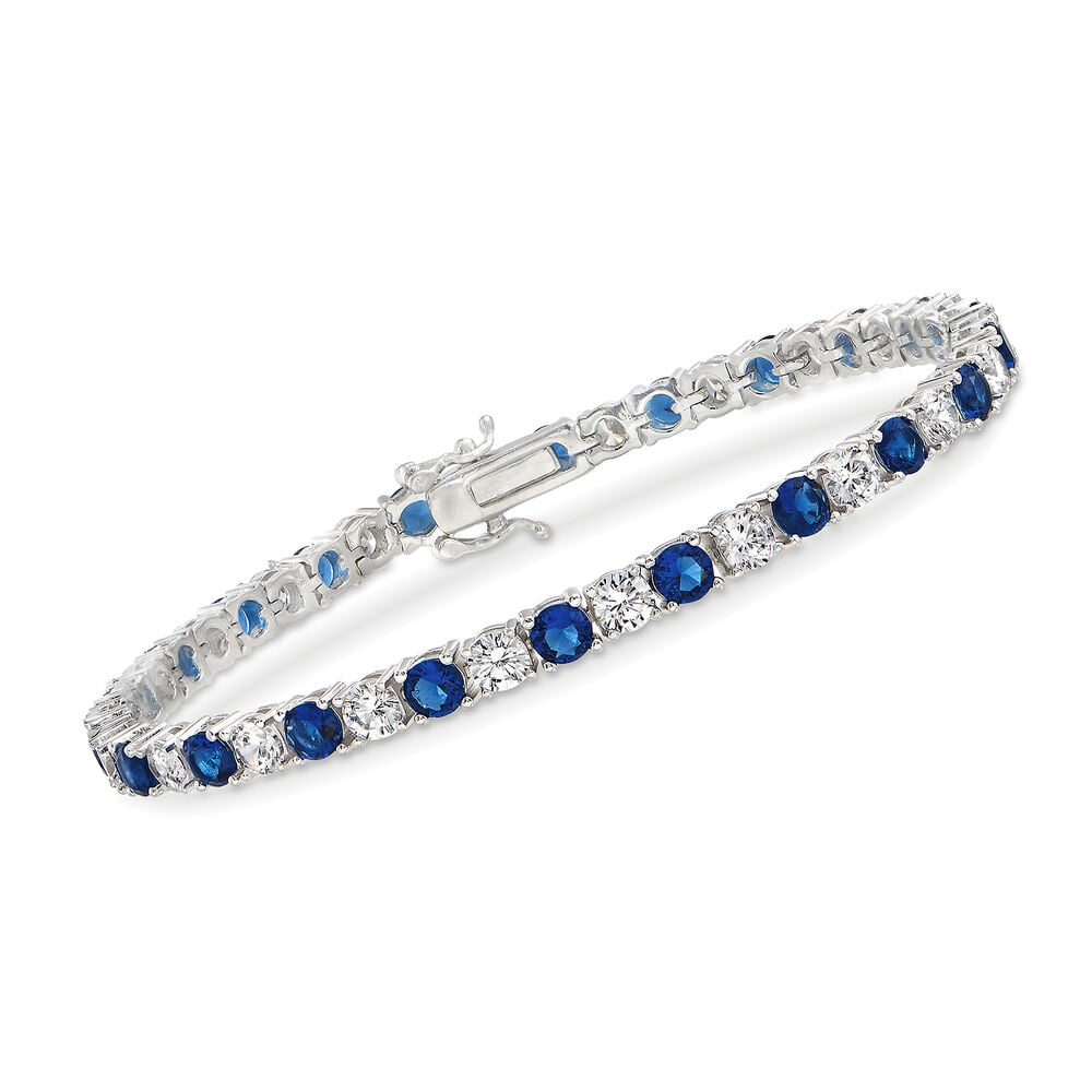 6ctw Created White &amp; Blue Sapphire Tennis Bracelet in 14K Gold Overlay – 7.25”