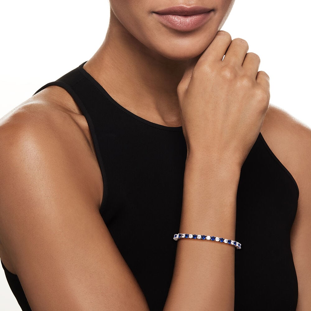 6ctw Created White &amp; Blue Sapphire Tennis Bracelet in 14K Gold Overlay – 7.25”