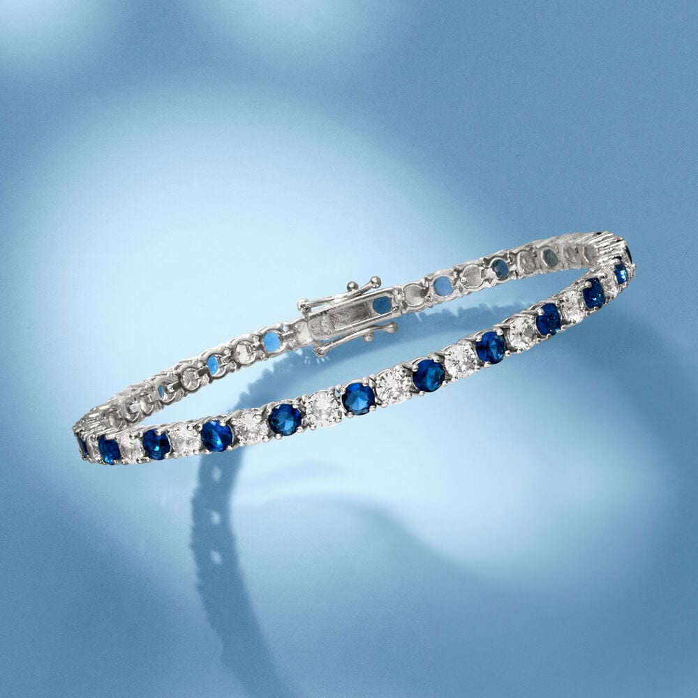 6ctw Created White &amp; Blue Sapphire Tennis Bracelet in 14K Gold Overlay – 7.25”