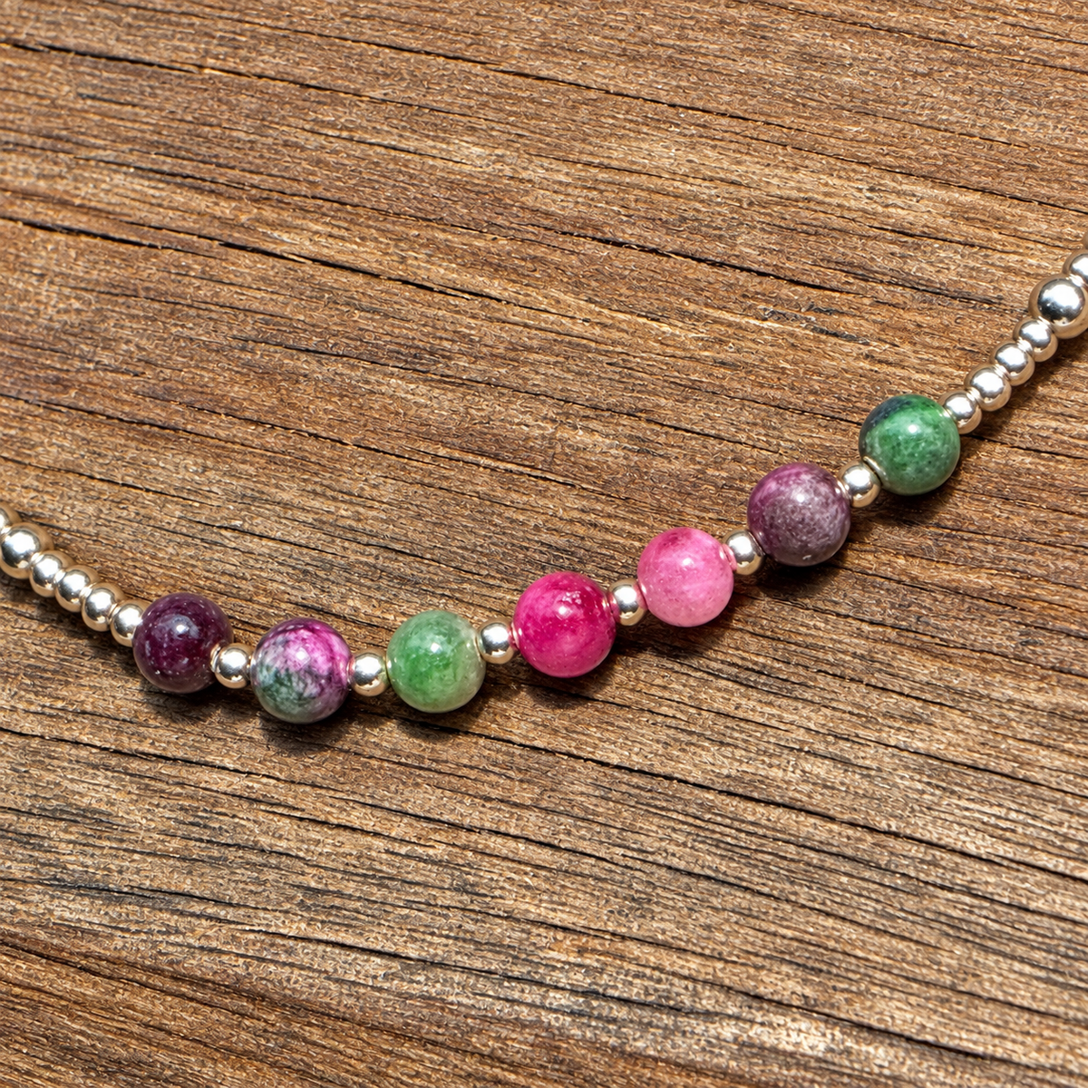 Casual Sterling Silver Bracelet with Pink &amp; Green Persian Stones