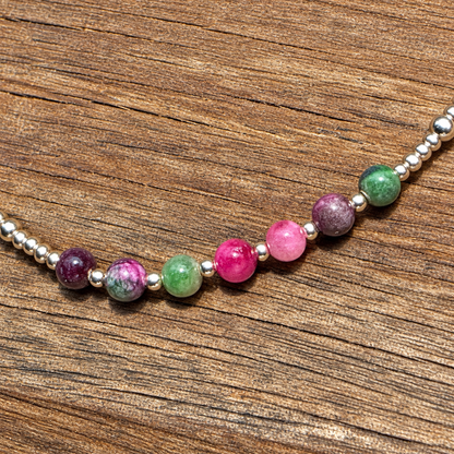 Casual Sterling Silver Bracelet with Pink &amp; Green Persian Stones