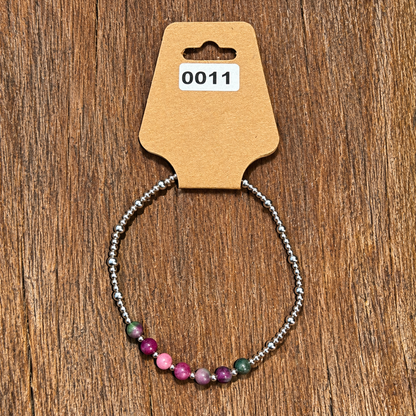 Casual Sterling Silver Bracelet with Pink &amp; Green Persian Stones