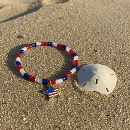 Patriotic Red, White &amp; Blue Matte Glass Bead Bracelet