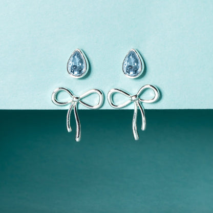 Bow &amp; Teardrop Stud Earring Set