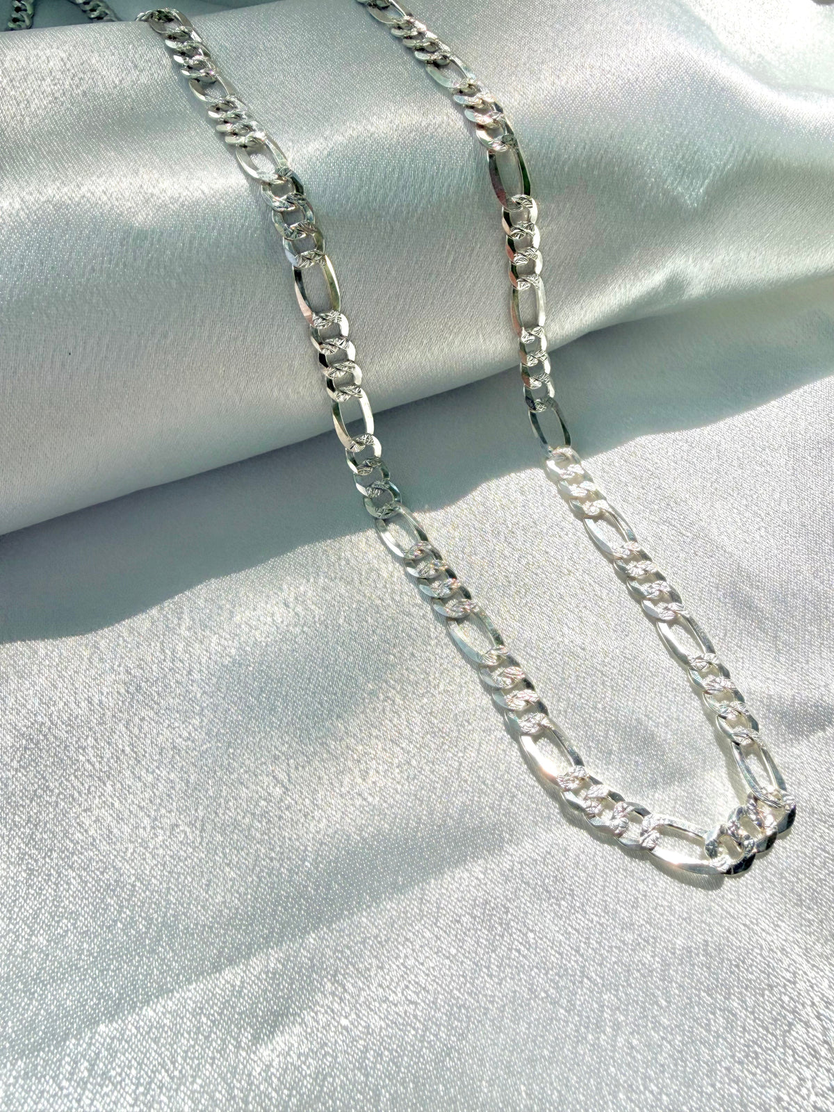 925 Sterling Silver Figaro Chain 24" Diamond Cut | Italian Silver Necklace