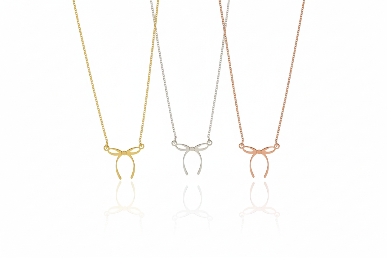 Dainty Bow Necklace by SilverGoldandRose - 14K Gold Ribbon Pendant
