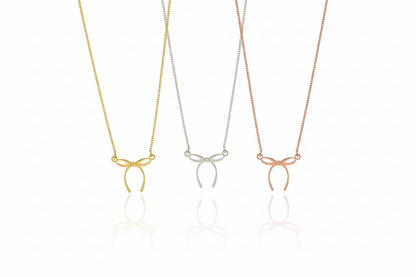 Dainty Bow Necklace by SilverGoldandRose - 14K Gold Ribbon Pendant