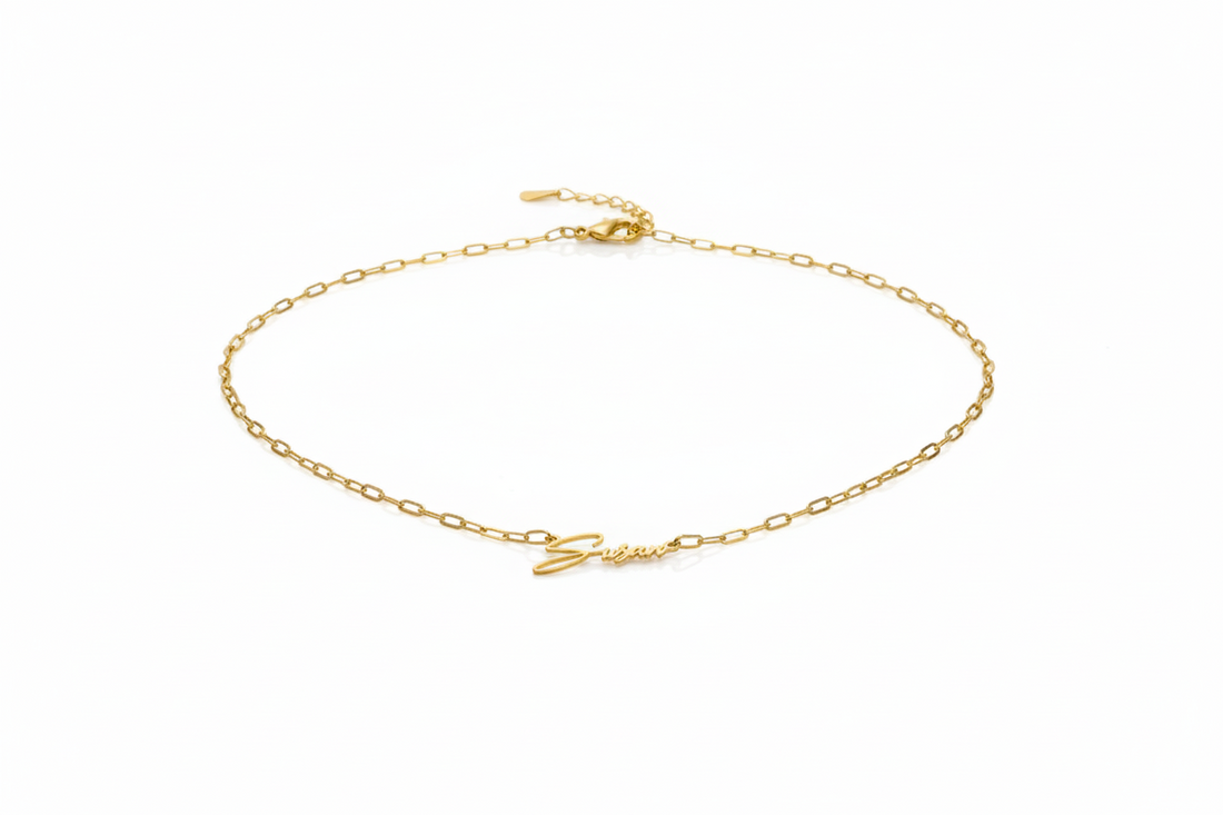 14K Gold Paper Clip Name Necklace - Elegant Sterling Silver Link Chain