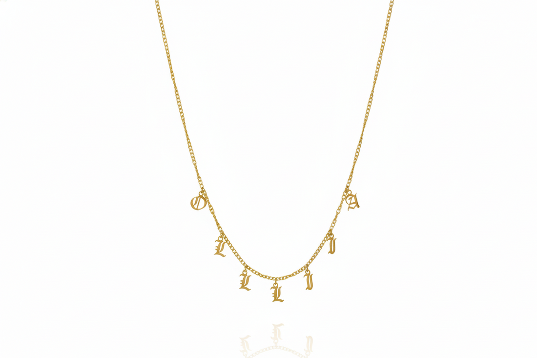 Personalized Name Necklace - Dangle Gothic Old English Design