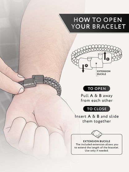 Black Braided Leather &amp; Black Onyx Bead Bracelet