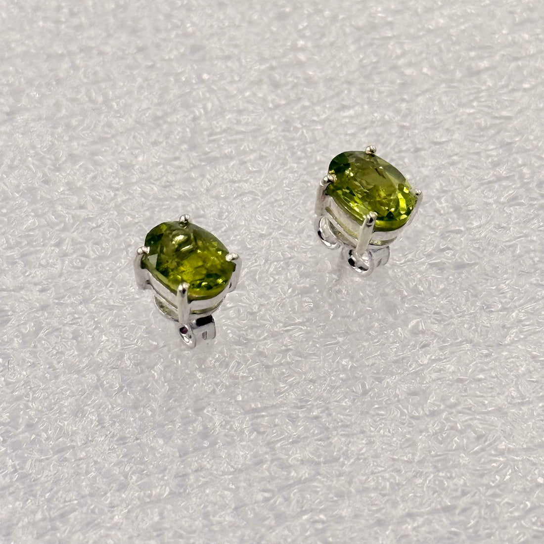 Sterling Silver Oval Peridot Post Earrings Size 1