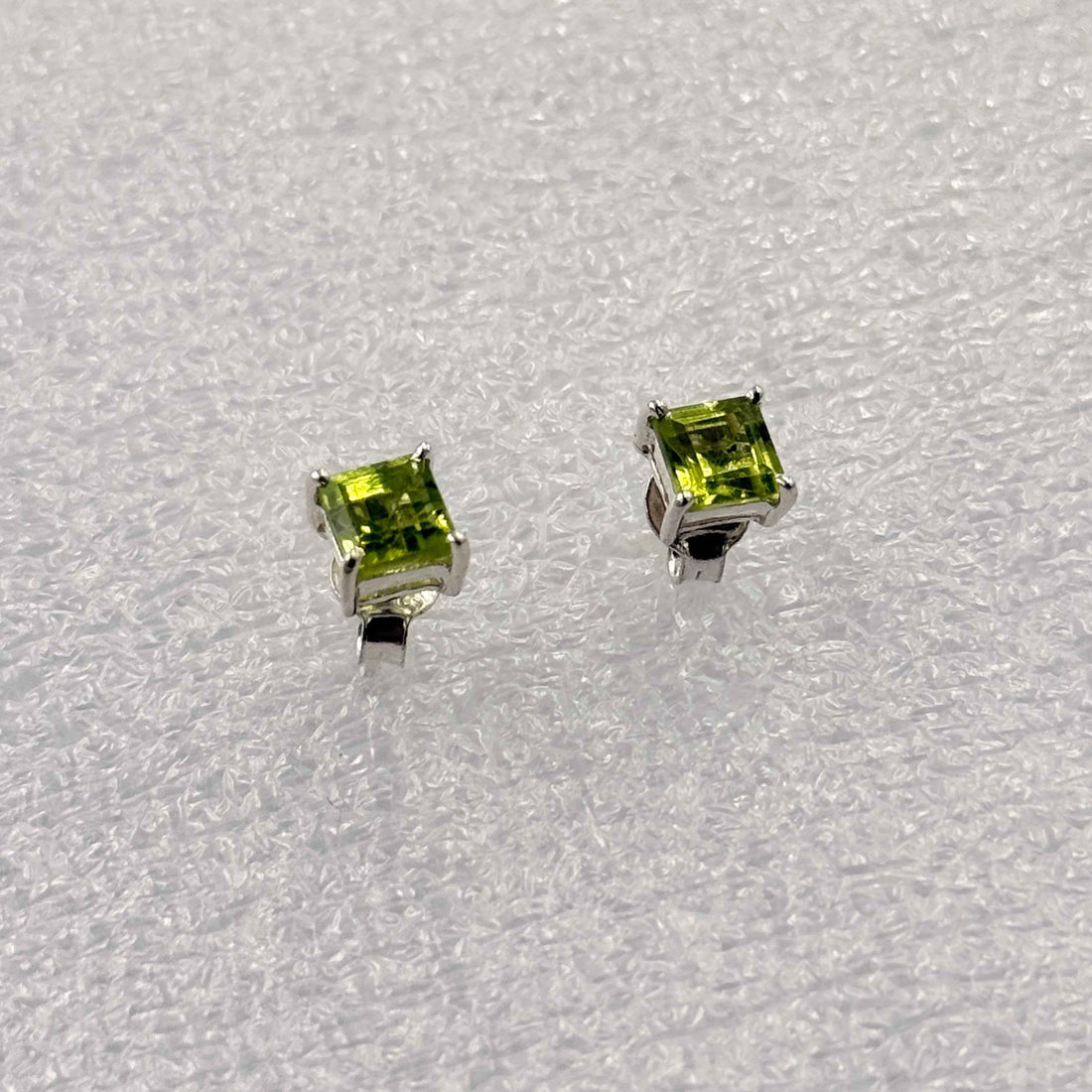 Sterling Silver Square Peridot Post Earrings