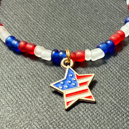 Patriotic Red, White &amp; Blue Matte Glass Bead Bracelet