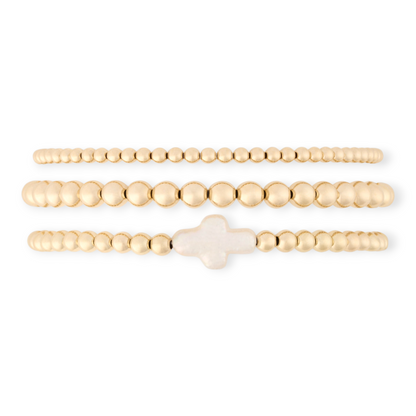 pearl cross juno bracelet triple stack (3+4+5mm)