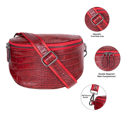 Alora Leather Bag – Croc-Embossed Leather Men &amp; Women Crossbody &amp; Belt Bag for Everyday Elegance | Minimal &amp; Handcrafted
