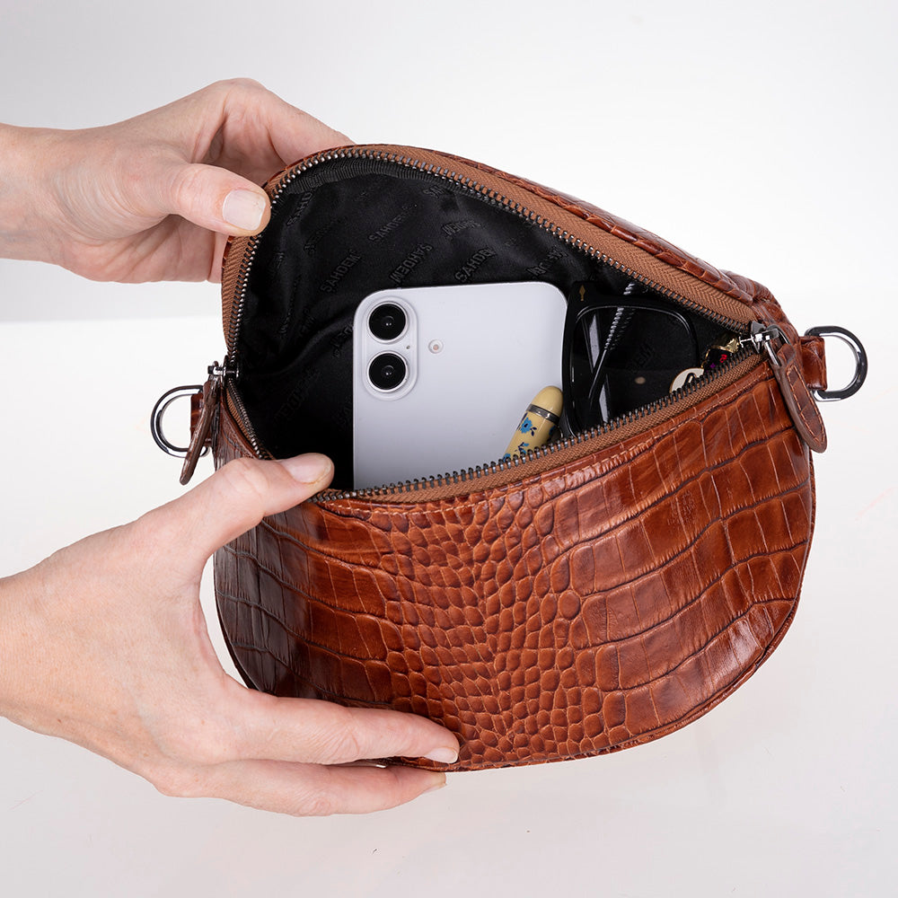 Alora Leather Bag – Croc-Embossed Leather Men &amp; Women Crossbody &amp; Belt Bag for Everyday Elegance | Minimal &amp; Handcrafted