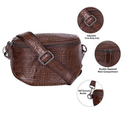 Alora Leather Bag – Croc-Embossed Leather Men &amp; Women Crossbody &amp; Belt Bag for Everyday Elegance | Minimal &amp; Handcrafted