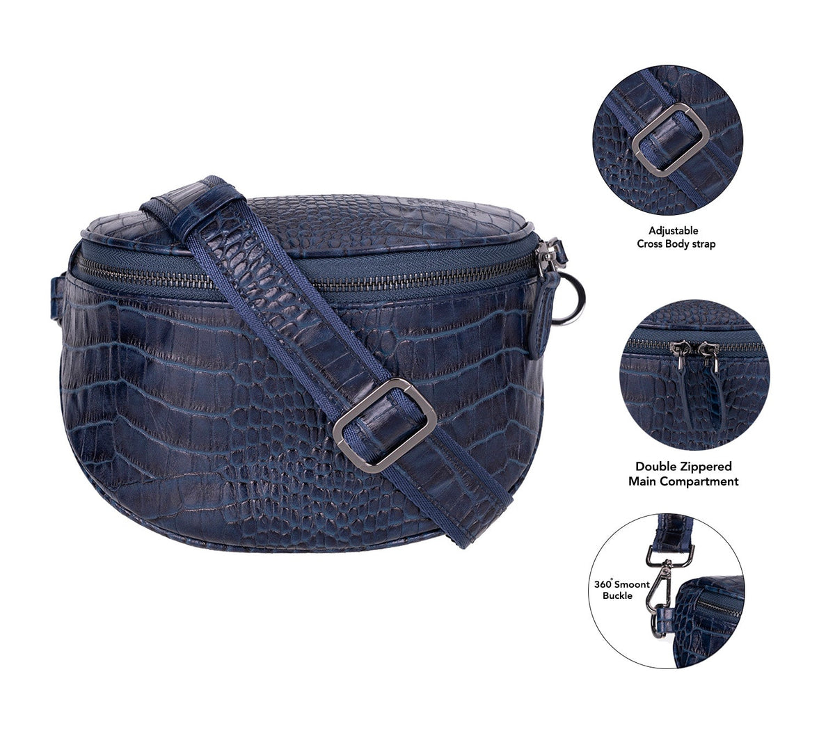 Alora Leather Bag – Croc-Embossed Leather Men &amp; Women Crossbody &amp; Belt Bag for Everyday Elegance | Minimal &amp; Handcrafted