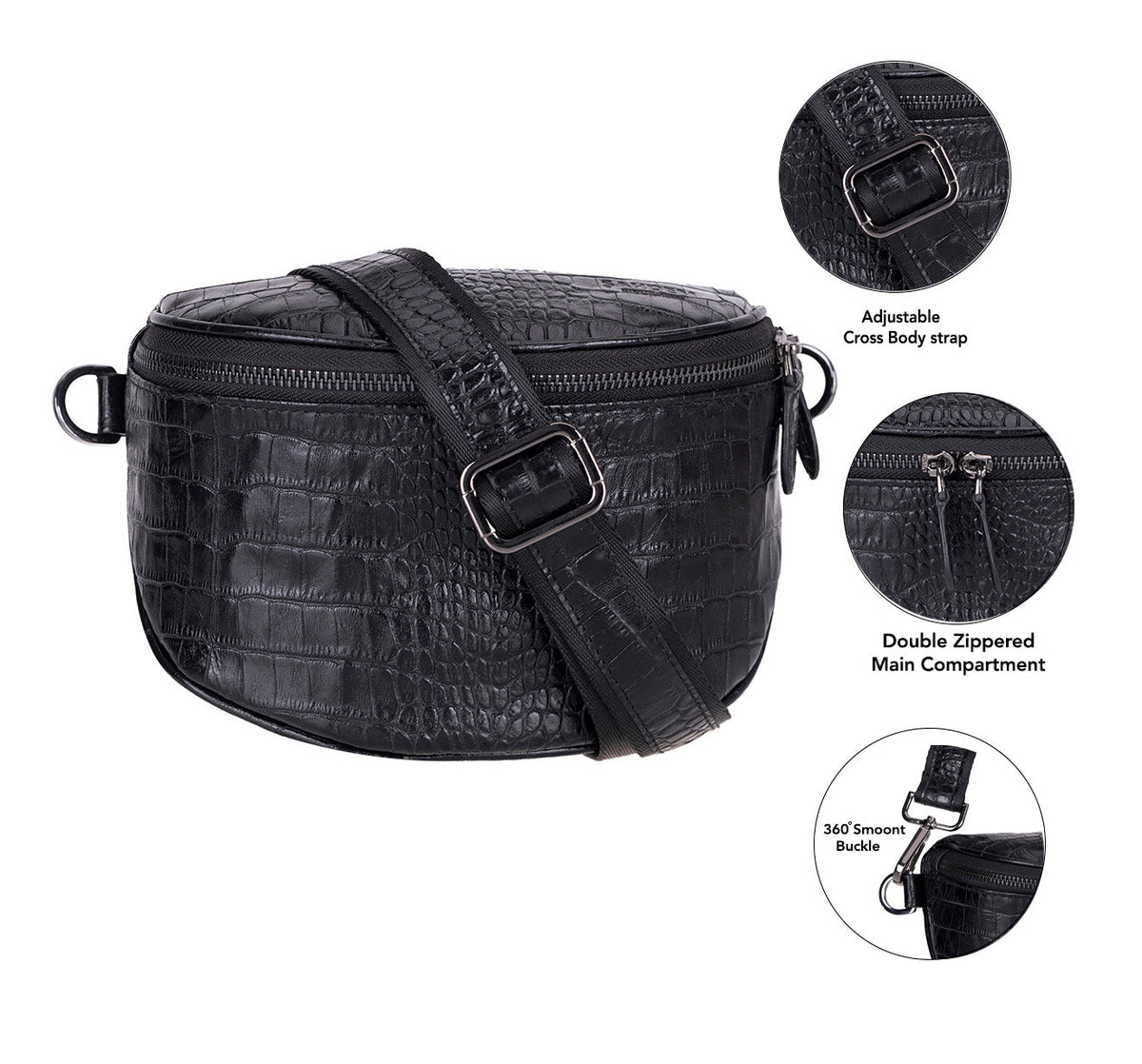Alora Leather Bag – Croc-Embossed Leather Men &amp; Women Crossbody &amp; Belt Bag for Everyday Elegance | Minimal &amp; Handcrafted