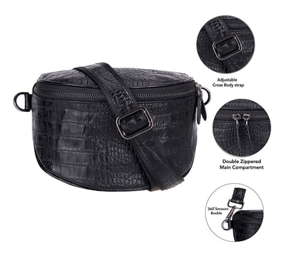 Alora Leather Bag – Croc-Embossed Leather Men &amp; Women Crossbody &amp; Belt Bag for Everyday Elegance | Minimal &amp; Handcrafted