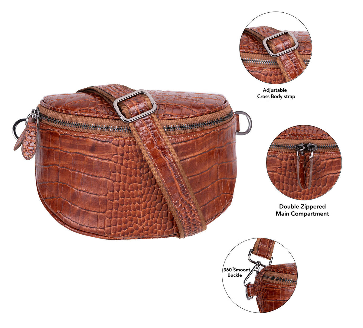 Alora Leather Bag – Croc-Embossed Leather Men &amp; Women Crossbody &amp; Belt Bag for Everyday Elegance | Minimal &amp; Handcrafted