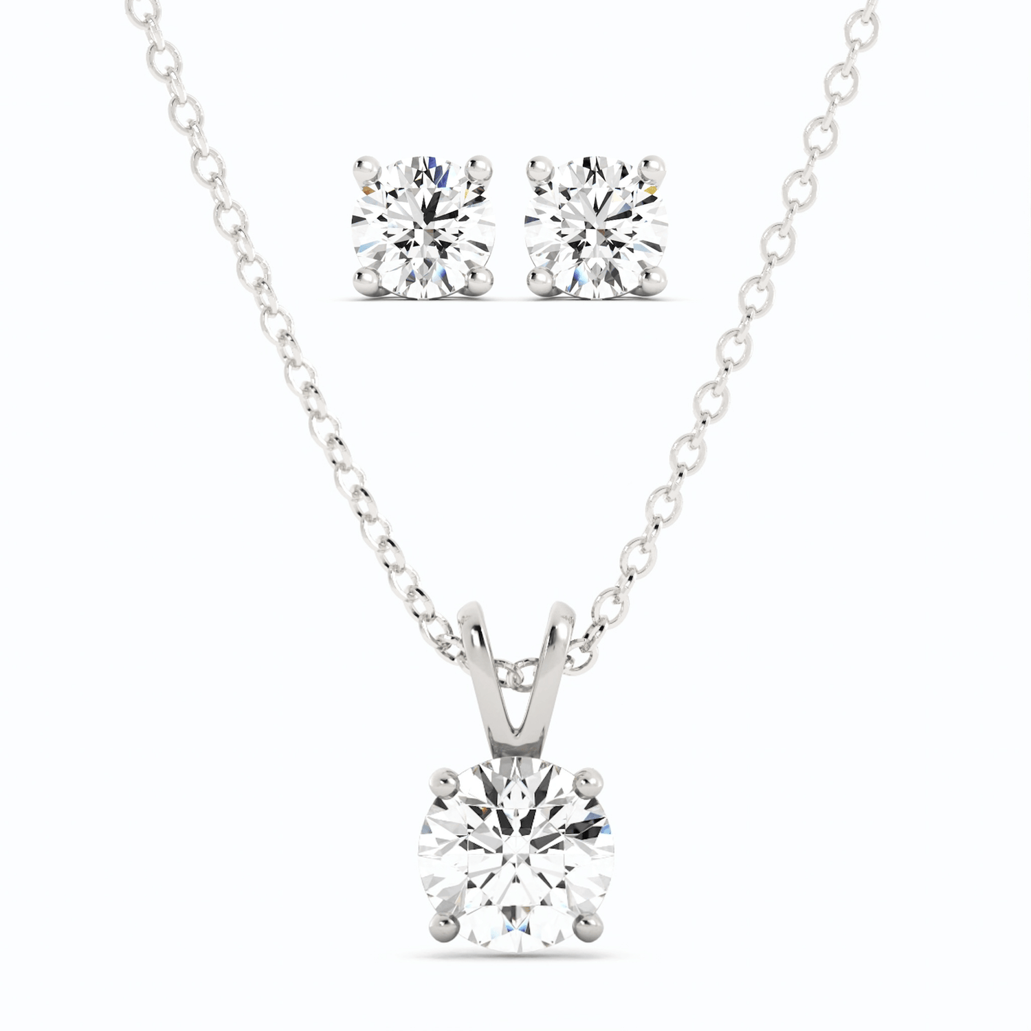 3CTW Moissanite Stud Earrings &amp; Pendant Necklace Set in 14K White Gold Overlay