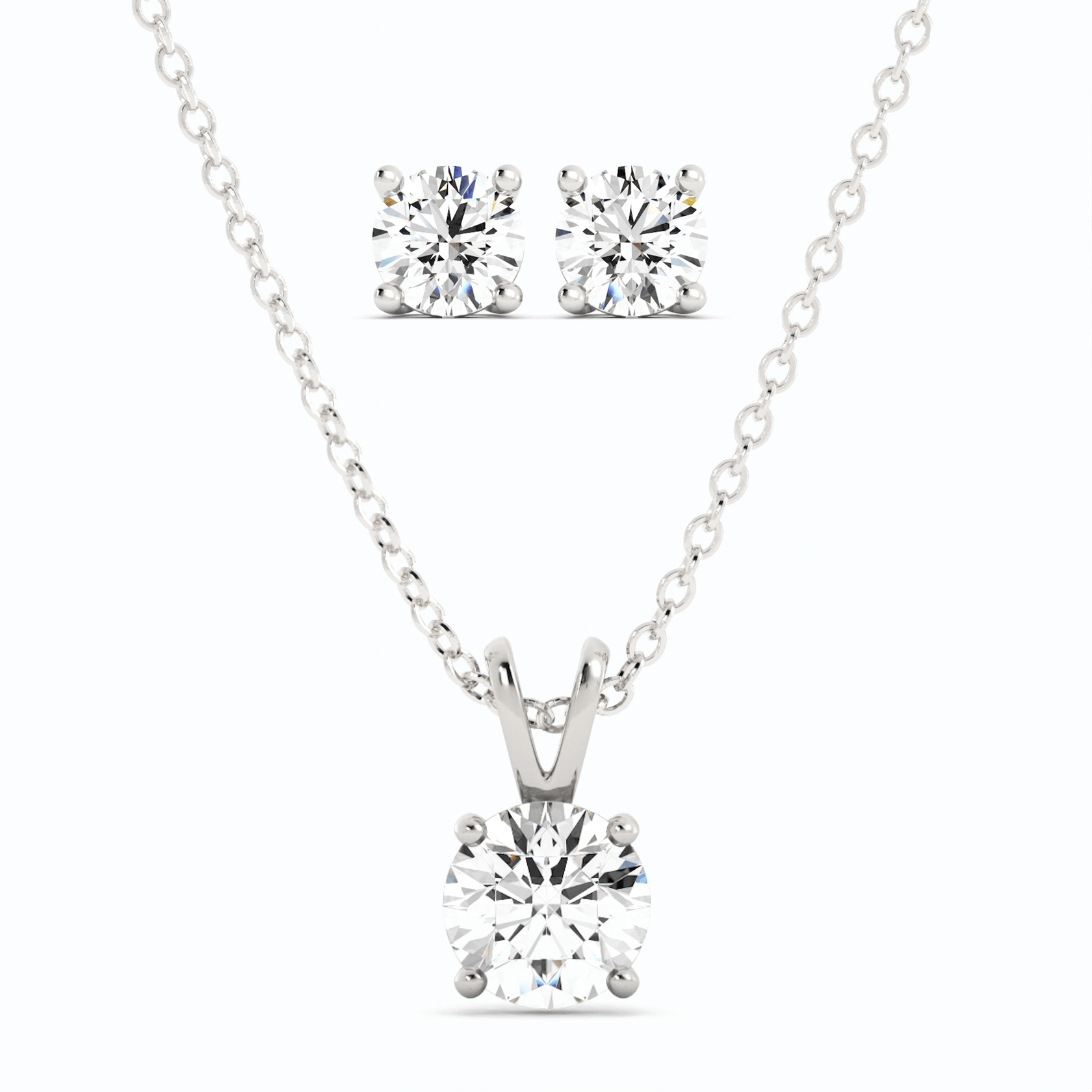 3CTW Moissanite Stud Earrings &amp; Pendant Necklace Set in 14K White Gold Overlay