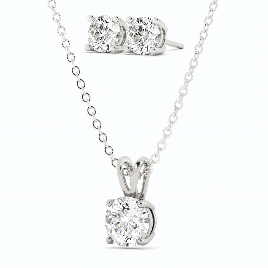 3CTW Moissanite Stud Earrings &amp; Pendant Necklace Set in 14K White Gold Overlay
