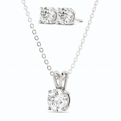 3CTW Moissanite Stud Earrings &amp; Pendant Necklace Set in 14K White Gold Overlay