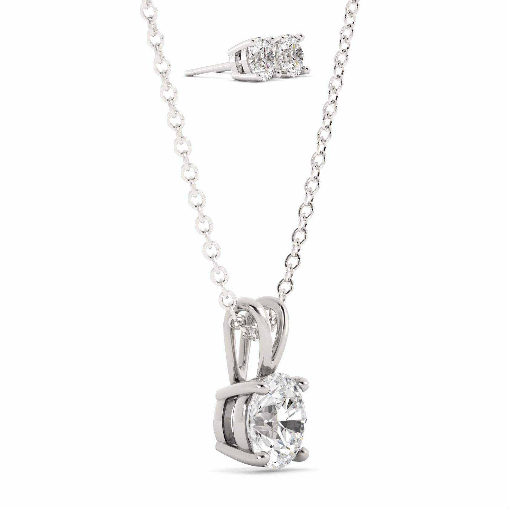 3CTW Moissanite Stud Earrings &amp; Pendant Necklace Set in 14K White Gold Overlay