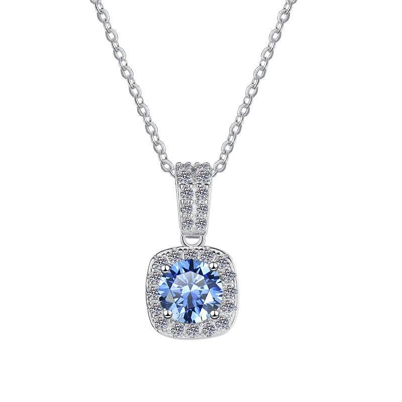 S925 Colorful Moissanite Pendant Necklace with Pavé-Set Halo &amp; Hoop, 1ct D-Grade VVS1 Moissanite in 12 Dazzling Colors with GAR Certification, Sterling Silver Necklace