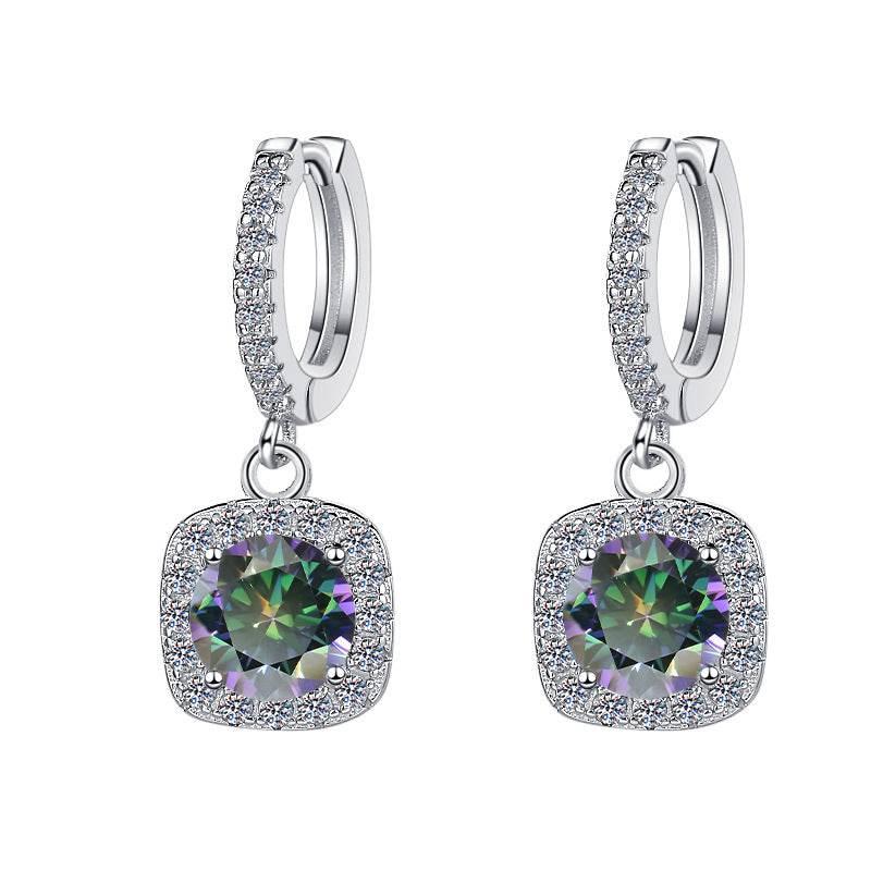 S925 Colorful Moissanite Halo Earrings with Pavé-Set Halo &amp; Hoop, VVS1 Certified, 12 Vibrant Colors , Sterling Silver