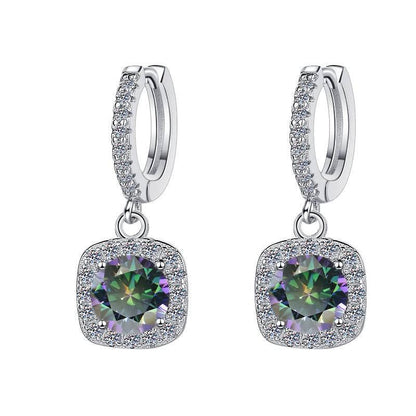 S925 Colorful Moissanite Halo Earrings with Pavé-Set Halo &amp; Hoop, VVS1 Certified, 12 Vibrant Colors , Sterling Silver