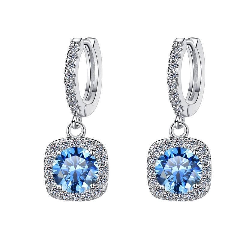 S925 Colorful Moissanite Halo Earrings with Pavé-Set Halo &amp; Hoop, VVS1 Certified, 12 Vibrant Colors , Sterling Silver