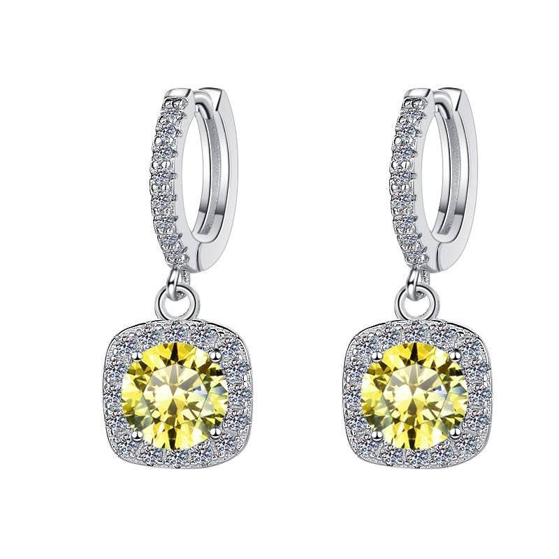 S925 Colorful Moissanite Halo Earrings with Pavé-Set Halo &amp; Hoop, VVS1 Certified, 12 Vibrant Colors , Sterling Silver