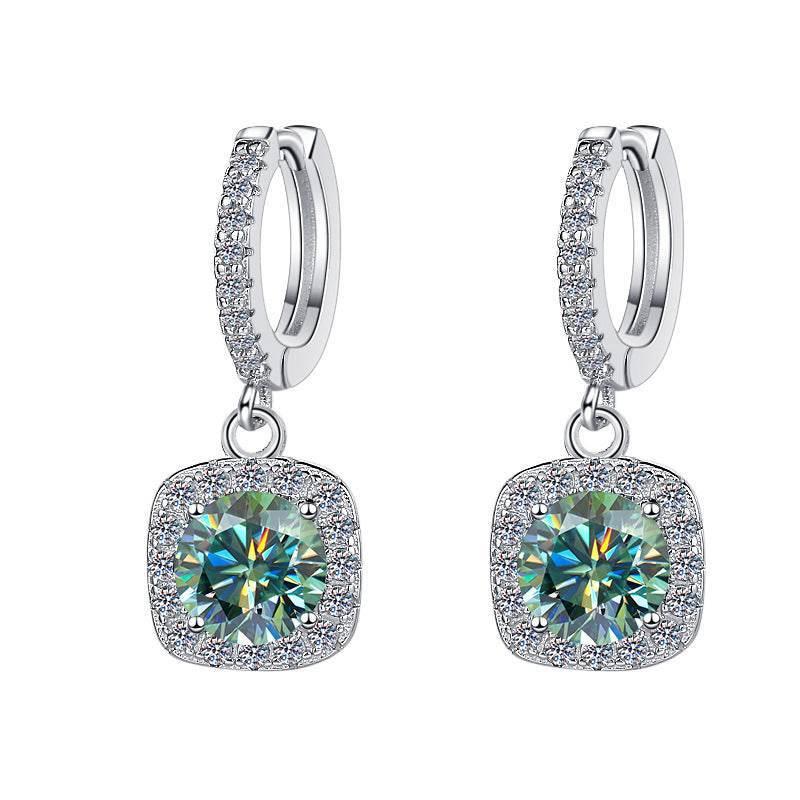 S925 Colorful Moissanite Halo Earrings with Pavé-Set Halo &amp; Hoop, VVS1 Certified, 12 Vibrant Colors , Sterling Silver