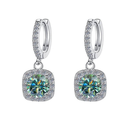 S925 Colorful Moissanite Halo Earrings with Pavé-Set Halo &amp; Hoop, VVS1 Certified, 12 Vibrant Colors , Sterling Silver